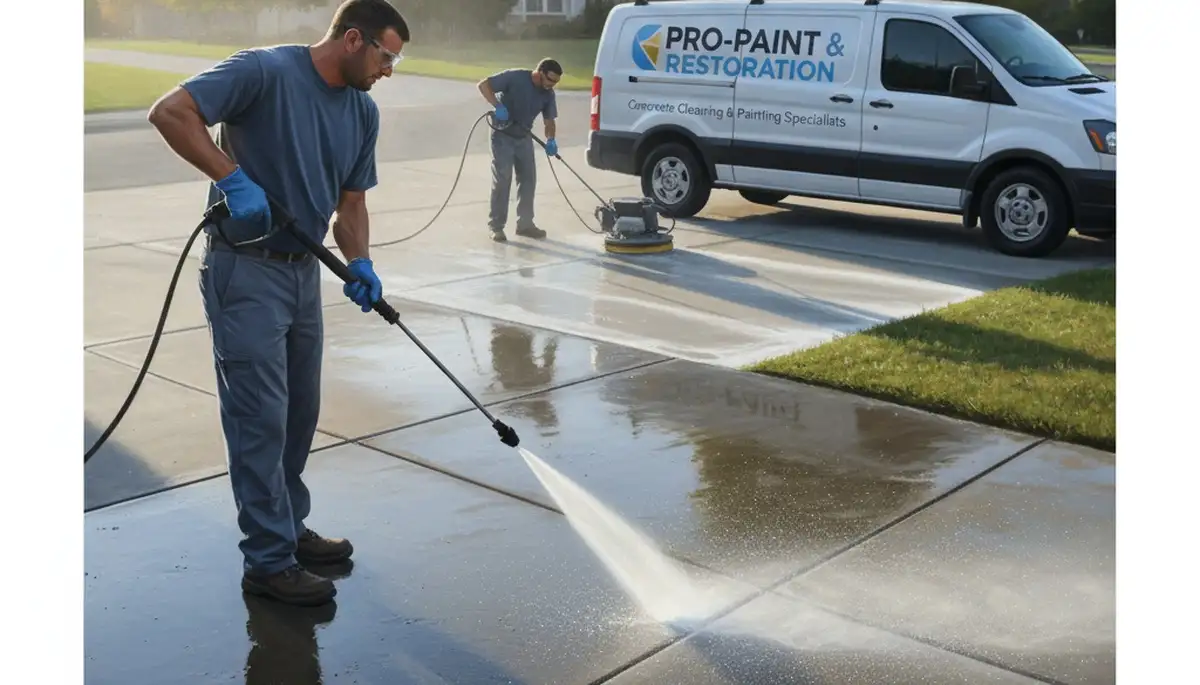 Concrete pressure cleaning in Detroit, MI for driveways, patios, and walkways by Detroit Paint Pros