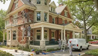 Professional painting crew serving Detroit, MI on a residential exterior project
