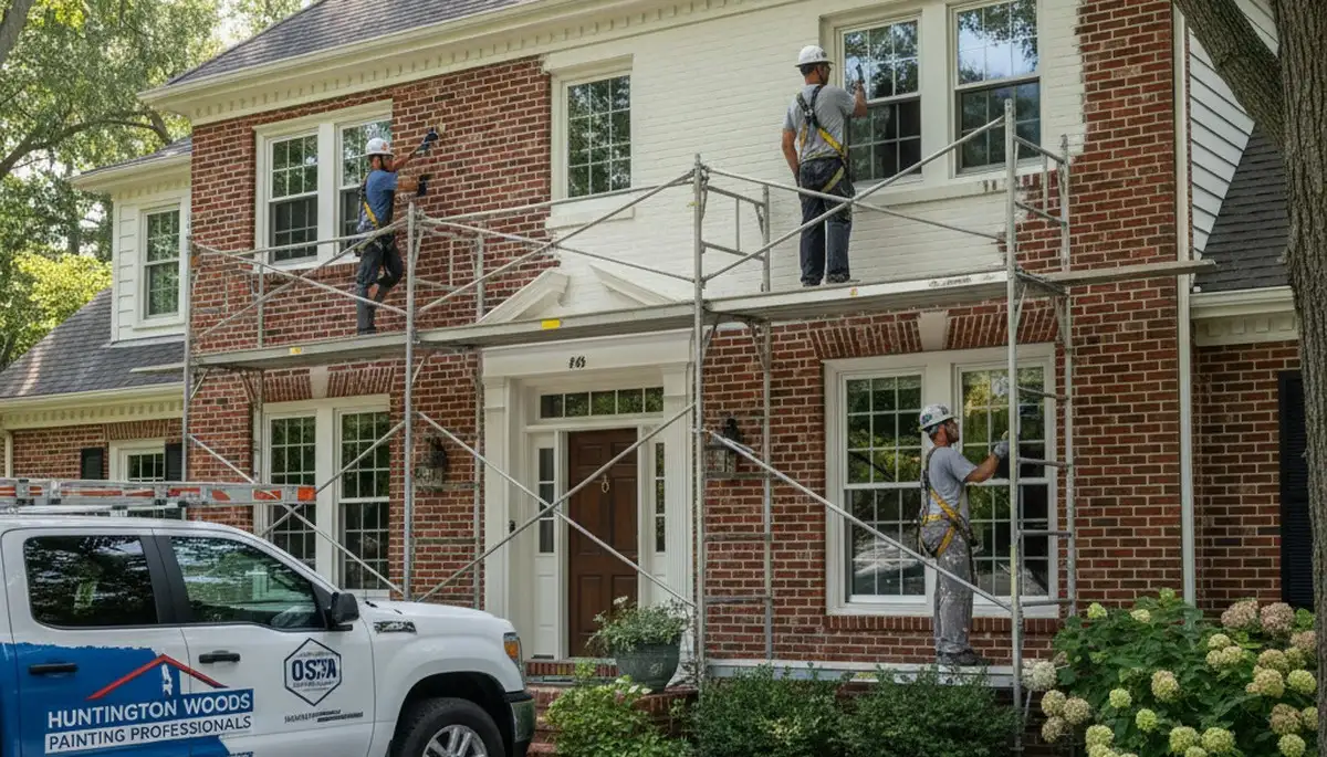 Detroit, MI painters painting a home exterior for professional residential painting service