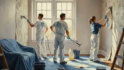 Detroit, MI painters removing old wallpaper for a smooth wall finish